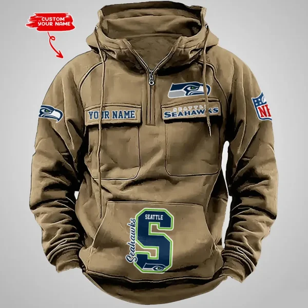 Seattle Seahawks Half Zipper Men's Tactical Hoodies AZVMHD667 - Image 3