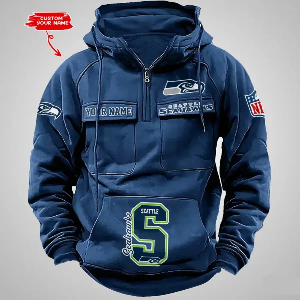 Seattle Seahawks Half Zipper Men's Tactical Hoodies AZVMHD667 - Image 4