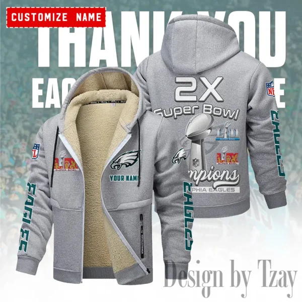 Philadelphia Eagles Hoodie Zip Velvet Coat ANZTZH154 - Image 4