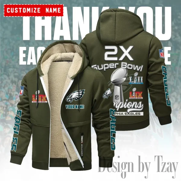 Philadelphia Eagles Hoodie Zip Velvet Coat ANZTZH154 - Image 5