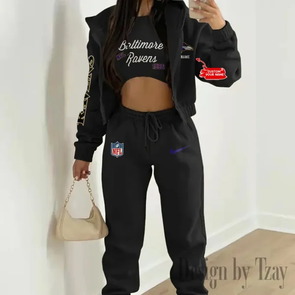 Baltimore Ravens Women's Outfit Winter Athleisure 3 Piece Set SPTWAL3PS035 - Image 2