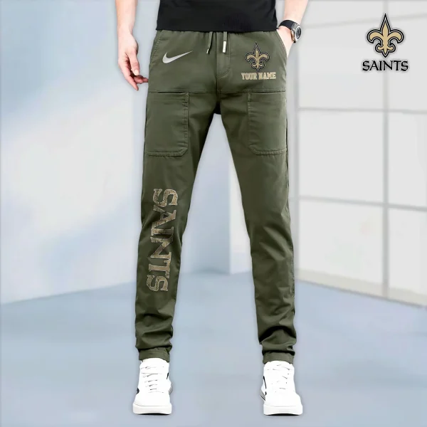 New Orleans Saints High Stretch Multi-pocket Durable Cargo Pants - Long Custom Name SPTLCP023 - Image 2