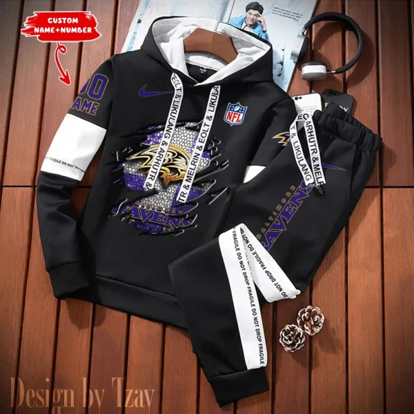 Baltimore Ravens New Fashion Casual Sportswear: Stylish Hooded Sweatshirt and Jogger Pants Set for Men SPTCSSW003 - Image 2