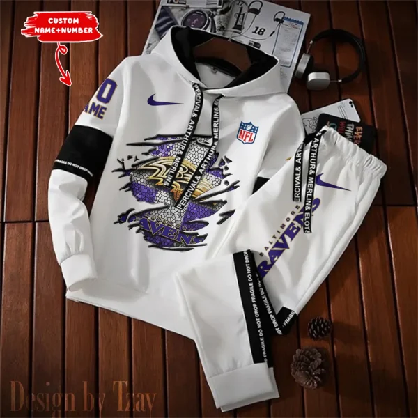 Baltimore Ravens New Fashion Casual Sportswear: Stylish Hooded Sweatshirt and Jogger Pants Set for Men SPTCSSW003