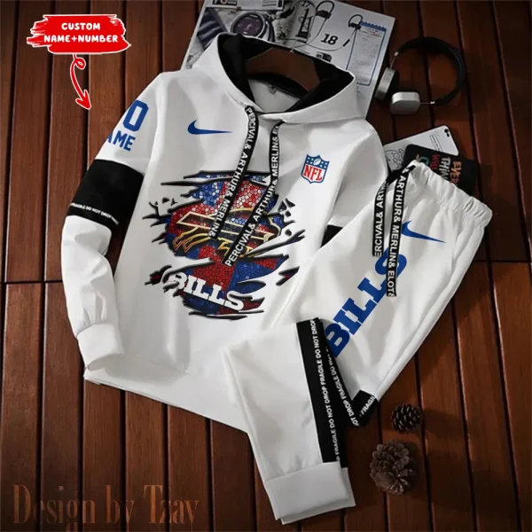 Buffalo Bills New Fashion Casual Sportswear: Stylish Hooded Sweatshirt and Jogger Pants Set for Men SPTCSSW004