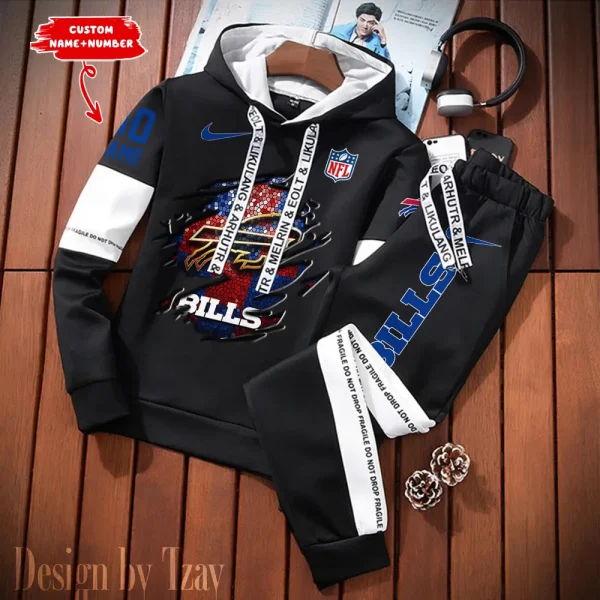 Buffalo Bills New Fashion Casual Sportswear: Stylish Hooded Sweatshirt and Jogger Pants Set for Men SPTCSSW004 - Image 2