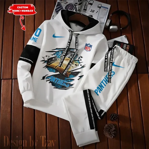 Carolina Panthers New Fashion Casual Sportswear: Stylish Hooded Sweatshirt and Jogger Pants Set for Men SPTCSSW005