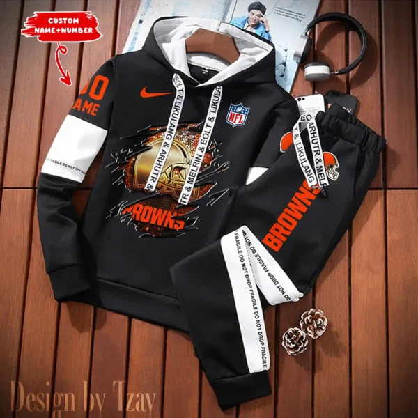 Cleveland Browns New Fashion Casual Sportswear: Stylish Hooded Sweatshirt and Jogger Pants Set for Men SPTCSSW008 - Image 2