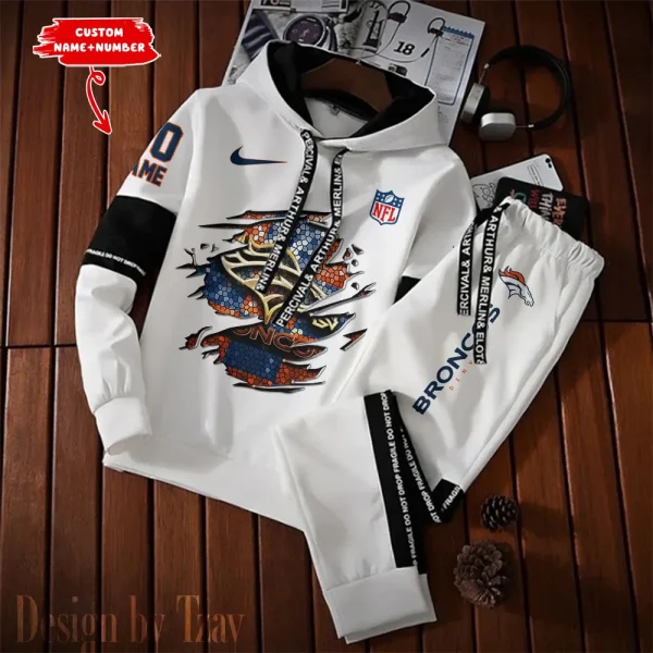 Denver Broncos New Fashion Casual Sportswear: Stylish Hooded Sweatshirt and Jogger Pants Set for Men SPTCSSW010