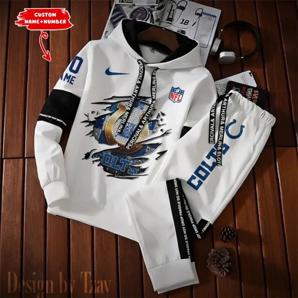 Indianapolis Colts New Fashion Casual Sportswear: Stylish Hooded Sweatshirt and Jogger Pants Set for Men SPTCSSW014