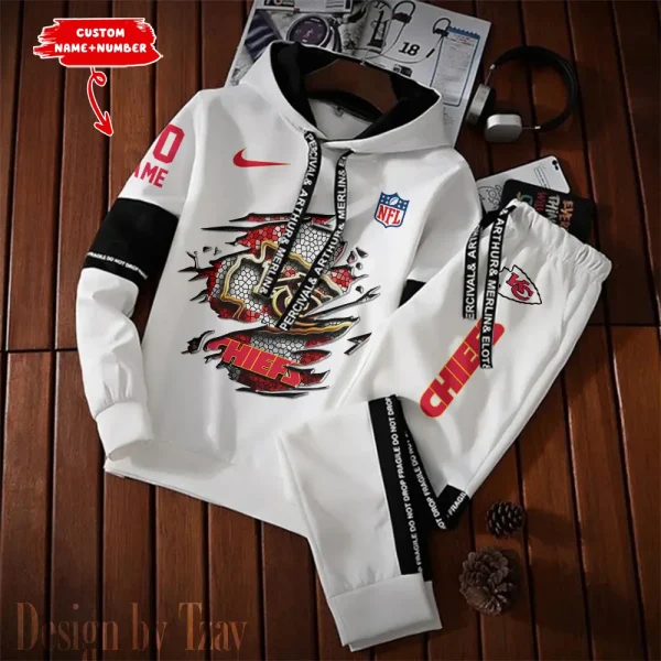 Kansas City Chiefs New Fashion Casual Sportswear: Stylish Hooded Sweatshirt and Jogger Pants Set for Men SPTCSSW016