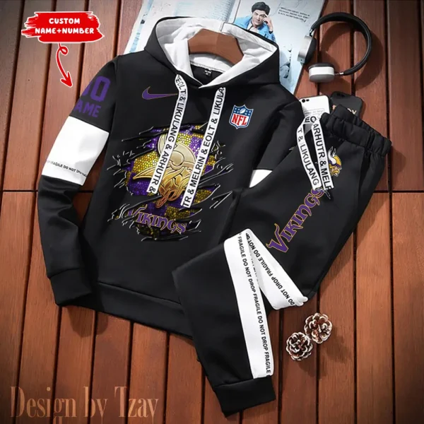 Minnesota Vikings New Fashion Casual Sportswear: Stylish Hooded Sweatshirt and Jogger Pants Set for Men SPTCSSW021 - Image 2