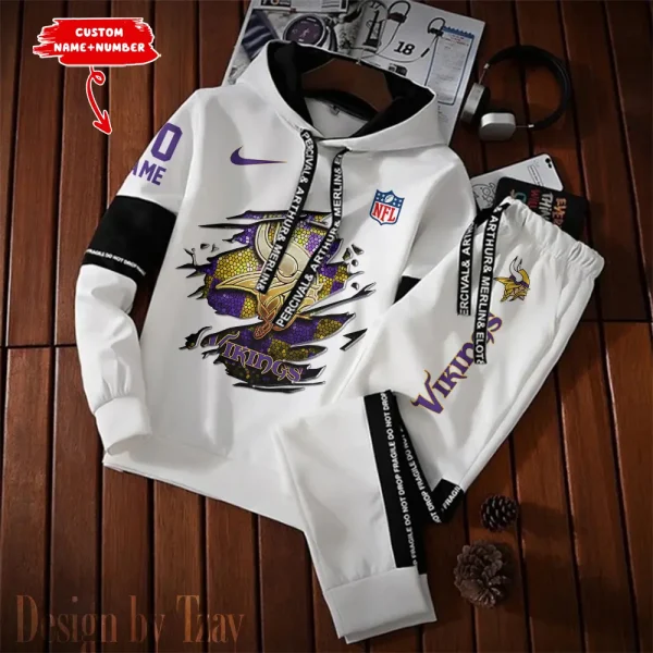 Minnesota Vikings New Fashion Casual Sportswear: Stylish Hooded Sweatshirt and Jogger Pants Set for Men SPTCSSW021