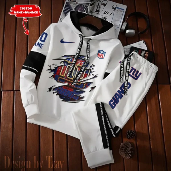 New York Giants New Fashion Casual Sportswear: Stylish Hooded Sweatshirt and Jogger Pants Set for Men SPTCSSW024