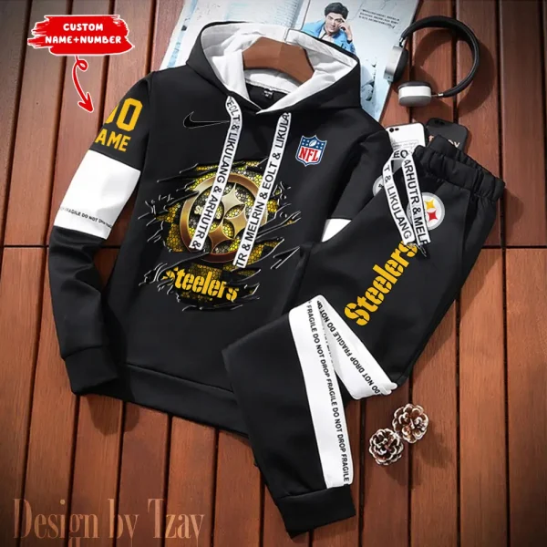 Pittsburgh Steelers New Fashion Casual Sportswear: Stylish Hooded Sweatshirt and Jogger Pants Set for Men SPTCSSW027 - Image 2