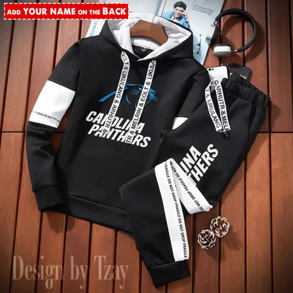 Carolina Panthers New Fashion Casual Sportswear: Stylish Hooded Sweatshirt and Jogger Pants Set for Men SPTCSSW037 - Image 2