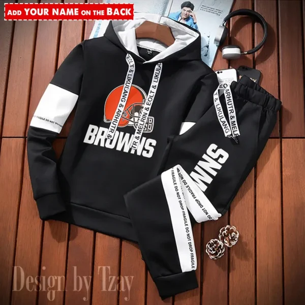 Cleveland Browns New Fashion Casual Sportswear: Stylish Hooded Sweatshirt and Jogger Pants Set for Men SPTCSSW040