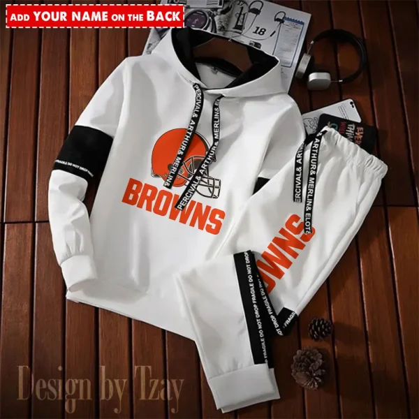 Cleveland Browns New Fashion Casual Sportswear: Stylish Hooded Sweatshirt and Jogger Pants Set for Men SPTCSSW040 - Image 2