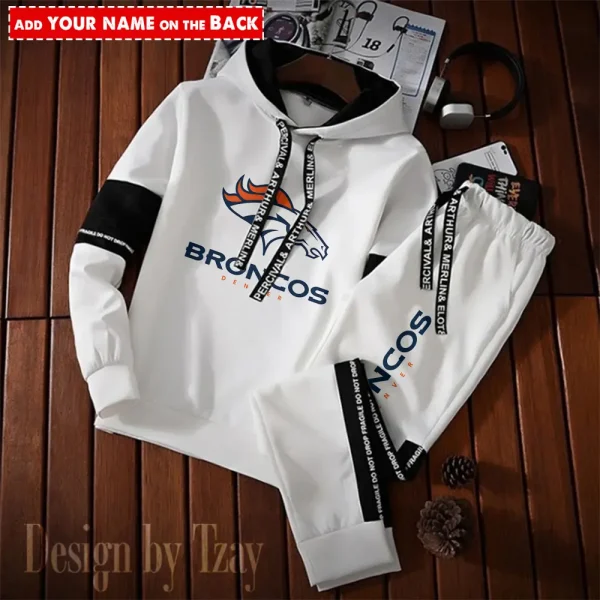 Denver Broncos New Fashion Casual Sportswear: Stylish Hooded Sweatshirt and Jogger Pants Set for Men SPTCSSW042