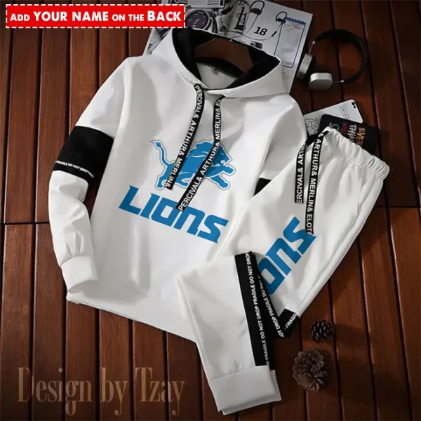 Detroit Lions New Fashion Casual Sportswear: Stylish Hooded Sweatshirt and Jogger Pants Set for Men SPTCSSW043