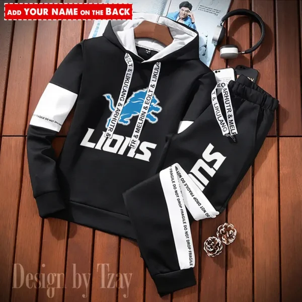 Detroit Lions New Fashion Casual Sportswear: Stylish Hooded Sweatshirt and Jogger Pants Set for Men SPTCSSW043 - Image 2