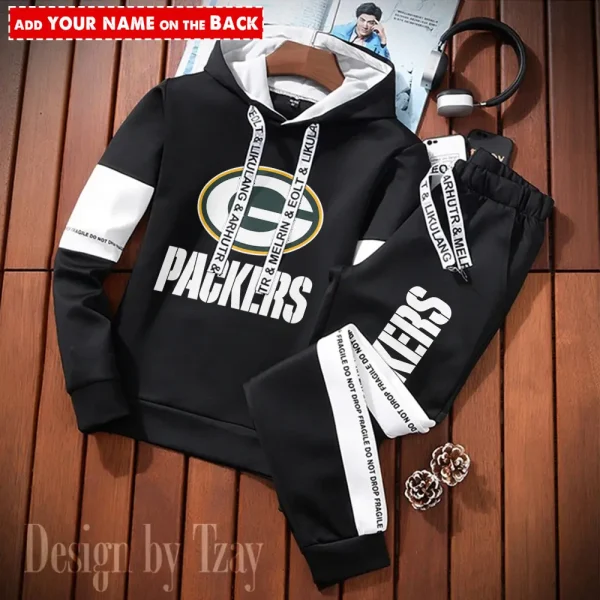 Green Bay Packers New Fashion Casual Sportswear: Stylish Hooded Sweatshirt and Jogger Pants Set for Men SPTCSSW044