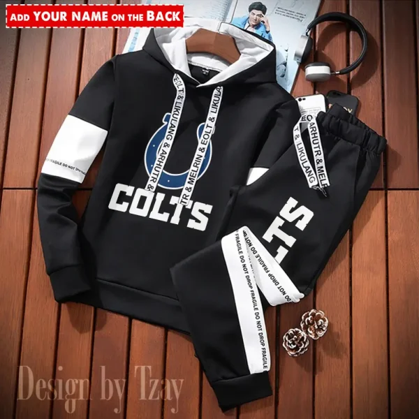 Indianapolis Colts New Fashion Casual Sportswear: Stylish Hooded Sweatshirt and Jogger Pants Set for Men SPTCSSW046