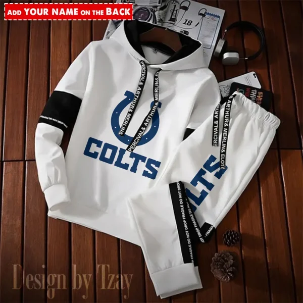 Indianapolis Colts New Fashion Casual Sportswear: Stylish Hooded Sweatshirt and Jogger Pants Set for Men SPTCSSW046 - Image 2