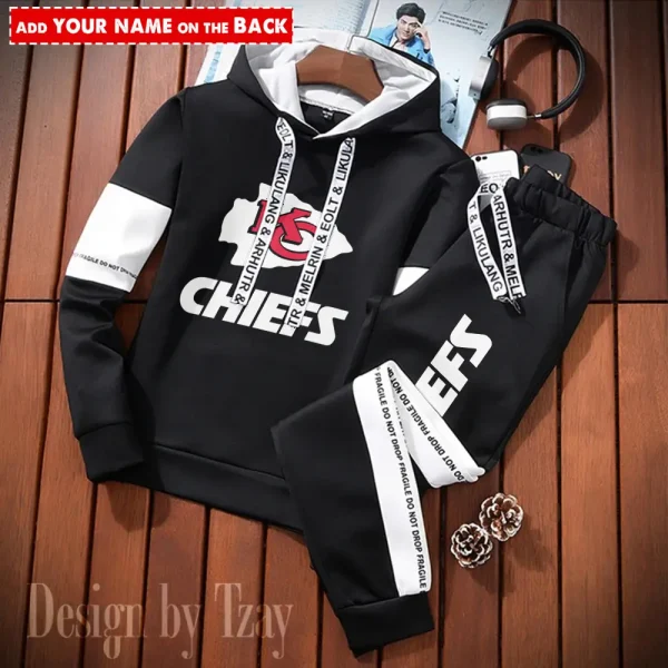 Kansas City Chiefs New Fashion Casual Sportswear: Stylish Hooded Sweatshirt and Jogger Pants Set for Men SPTCSSW048