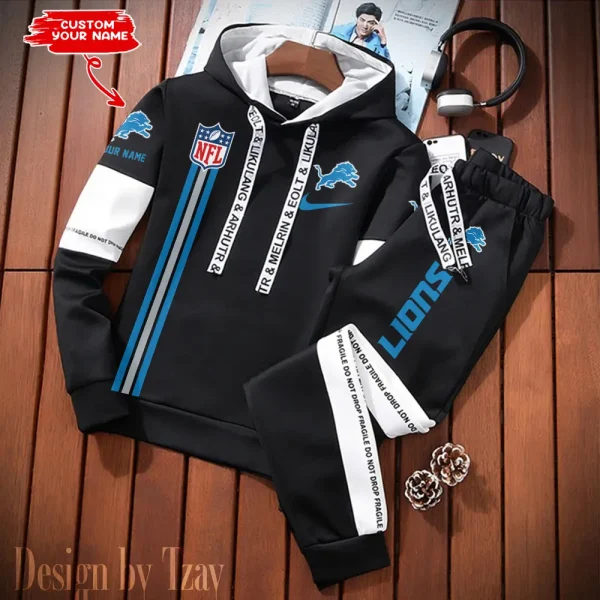 Detroit Lions New Fashion Casual Sportswear: Stylish Hooded Sweatshirt and Jogger Pants Set for Men SPTCSSW076 - Image 2