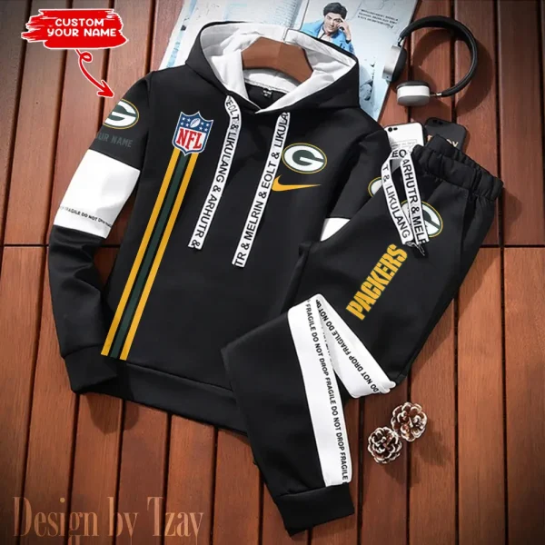 Green Bay Packers New Fashion Casual Sportswear: Stylish Hooded Sweatshirt and Jogger Pants Set for Men SPTCSSW077 - Image 2