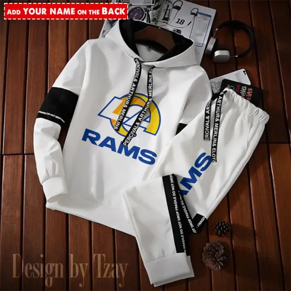 Los Angeles Rams New Fashion Casual Sportswear: Stylish Hooded Sweatshirt and Jogger Pants Set for Men SPTCSSW051