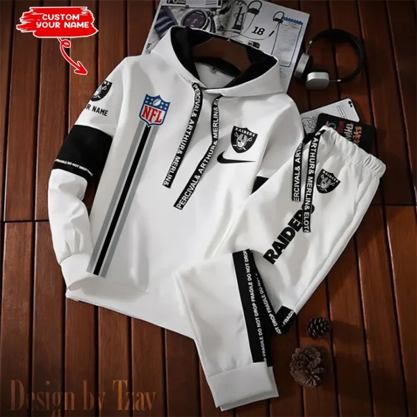 Las Vegas Raiders New Fashion Casual Sportswear: Stylish Hooded Sweatshirt and Jogger Pants Set for Men SPTCSSW082