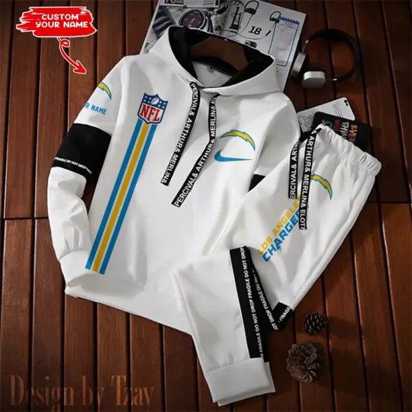 Los Angeles Chargers New Fashion Casual Sportswear: Stylish Hooded Sweatshirt and Jogger Pants Set for Men SPTCSSW083