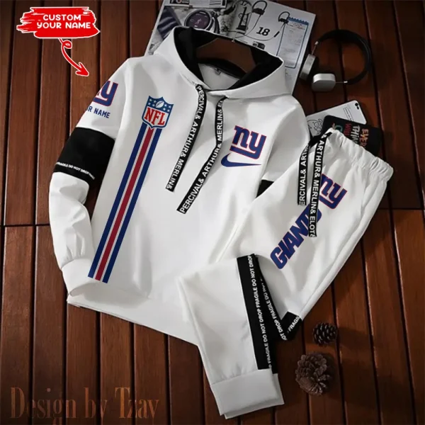 New York Giants New Fashion Casual Sportswear: Stylish Hooded Sweatshirt and Jogger Pants Set for Men SPTCSSW089