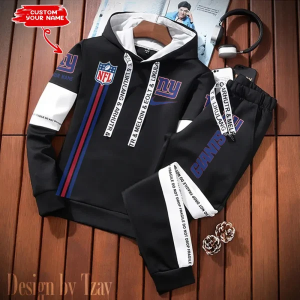 New York Giants New Fashion Casual Sportswear: Stylish Hooded Sweatshirt and Jogger Pants Set for Men SPTCSSW089 - Image 2