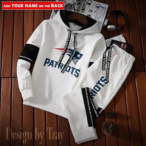 New England Patriots New Fashion Casual Sportswear: Stylish Hooded Sweatshirt and Jogger Pants Set for Men SPTCSSW054