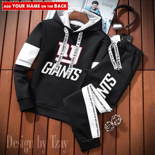 New York Giants New Fashion Casual Sportswear: Stylish Hooded Sweatshirt and Jogger Pants Set for Men SPTCSSW056