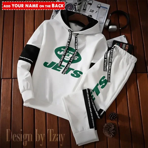 New York Jets New Fashion Casual Sportswear: Stylish Hooded Sweatshirt and Jogger Pants Set for Men SPTCSSW057