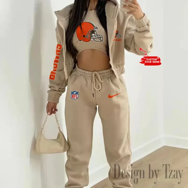 Cleveland Browns Women's Outfit Winter Athleisure 3 Piece Set SPTWAL3PS071 - Image 2