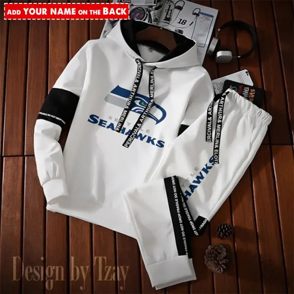 Seattle Seahawks New Fashion Casual Sportswear: Stylish Hooded Sweatshirt and Jogger Pants Set for Men SPTCSSW064