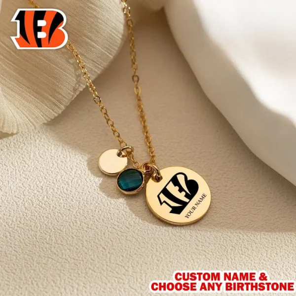 Cincinnati Bengals Personalized Engraved Necklace With Birthstone Gift For Fan SPTENL001 - Image 2