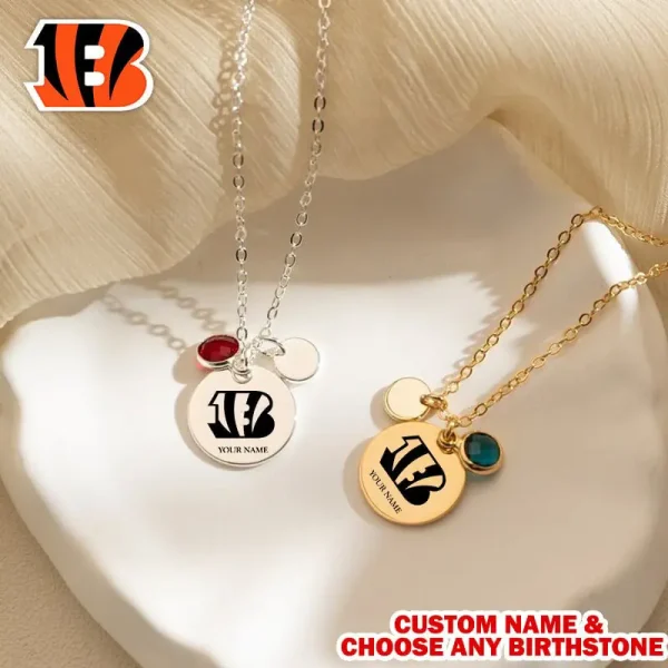 Cincinnati Bengals Personalized Engraved Necklace With Birthstone Gift For Fan SPTENL001