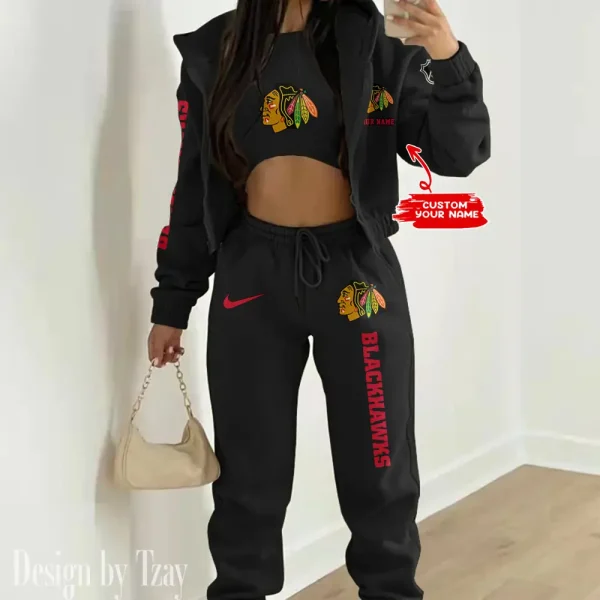 Chicago Blackhawks NHL Women's Outfit Winter Athleisure 3 Piece Set SPTWAL3PS126