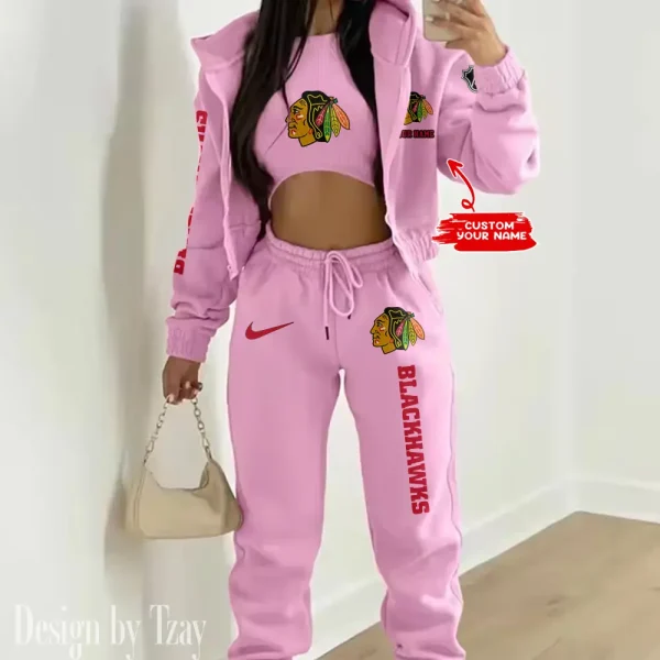 Chicago Blackhawks NHL Women's Outfit Winter Athleisure 3 Piece Set SPTWAL3PS126 - Image 6