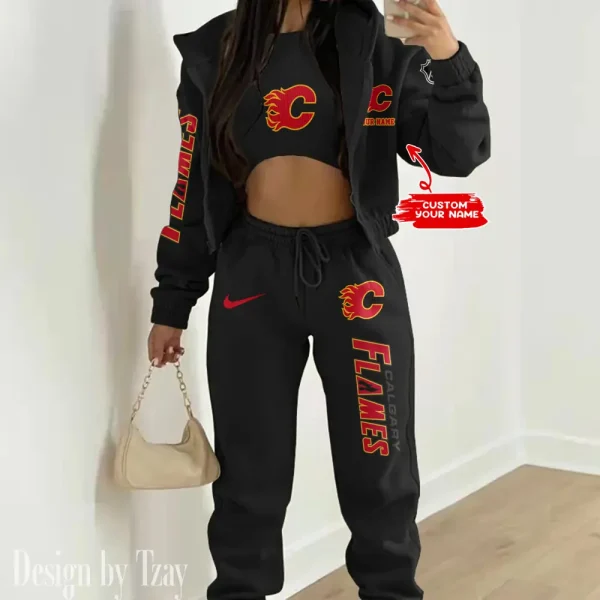 Calgary Flames NHL Women's Outfit Winter Athleisure 3 Piece Set SPTWAL3PS128