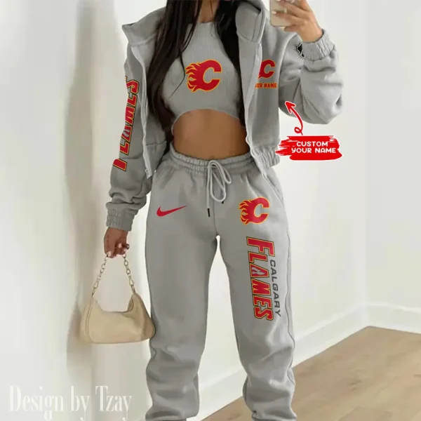 Calgary Flames NHL Women's Outfit Winter Athleisure 3 Piece Set SPTWAL3PS128 - Image 2