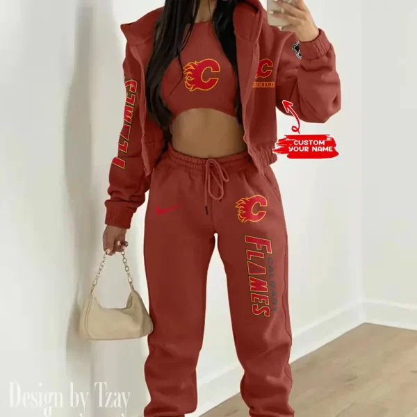 Calgary Flames NHL Women's Outfit Winter Athleisure 3 Piece Set SPTWAL3PS128 - Image 3