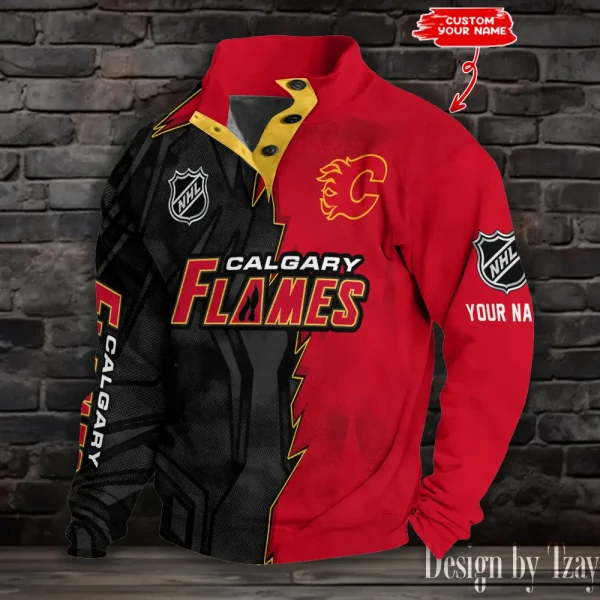 Calgary Flames Half Button Long Sleeve Hoodie S9DBSCH1397