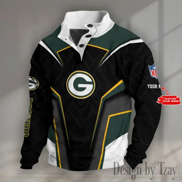 Green Bay Packers NFL Half Button Long Sleeve Hoodie S9DBSCH1449